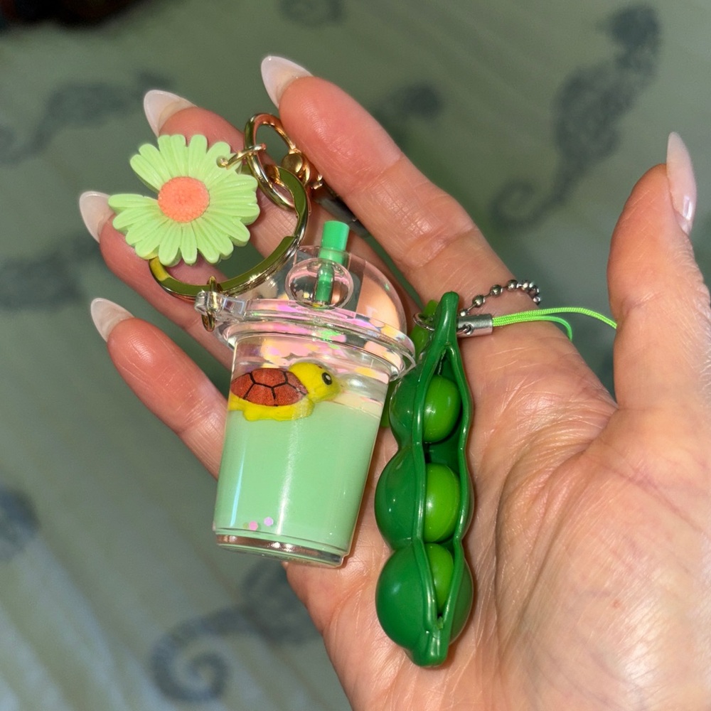 2 Kawaii unique Keychains Handbag Accessories Peas in a Pod Cafe Frappe Turtle